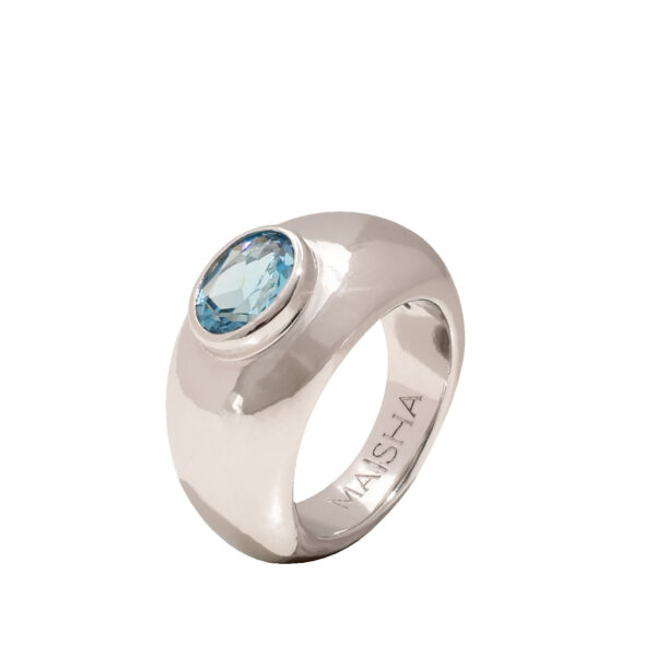 Azula Hala 925 Silver Blue Topaz Statement Ring – Rhodium Plating