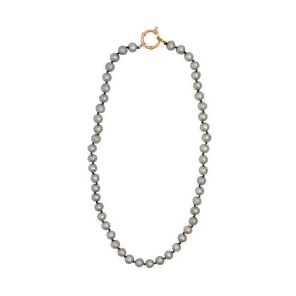 Ashen Pearls – Lustrous Grey Pearl Necklace with Silk Knotted String